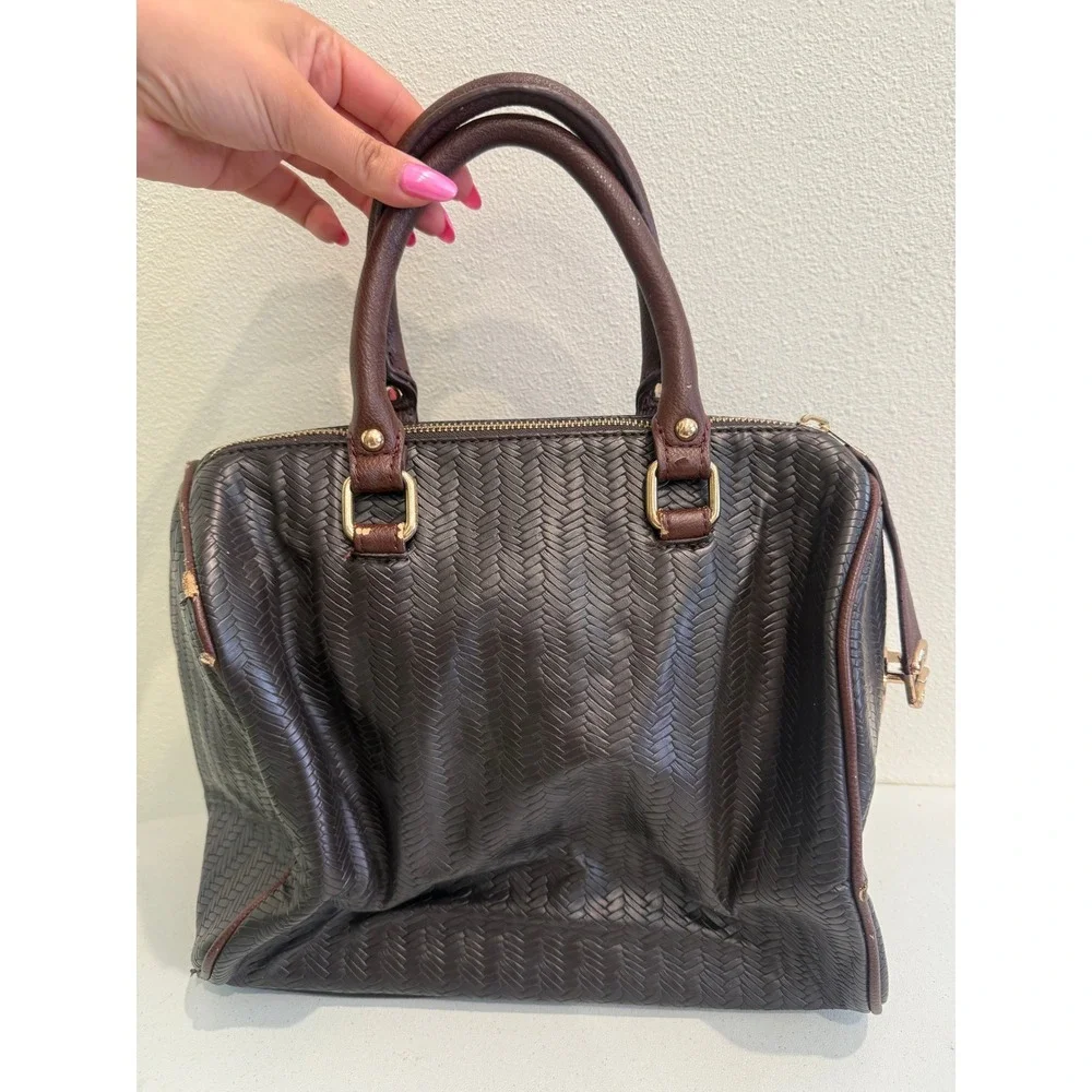 Woven‎ Braided Satchel Handbag Brown Tassel Gold Hardware BoHo Shoulder Bag